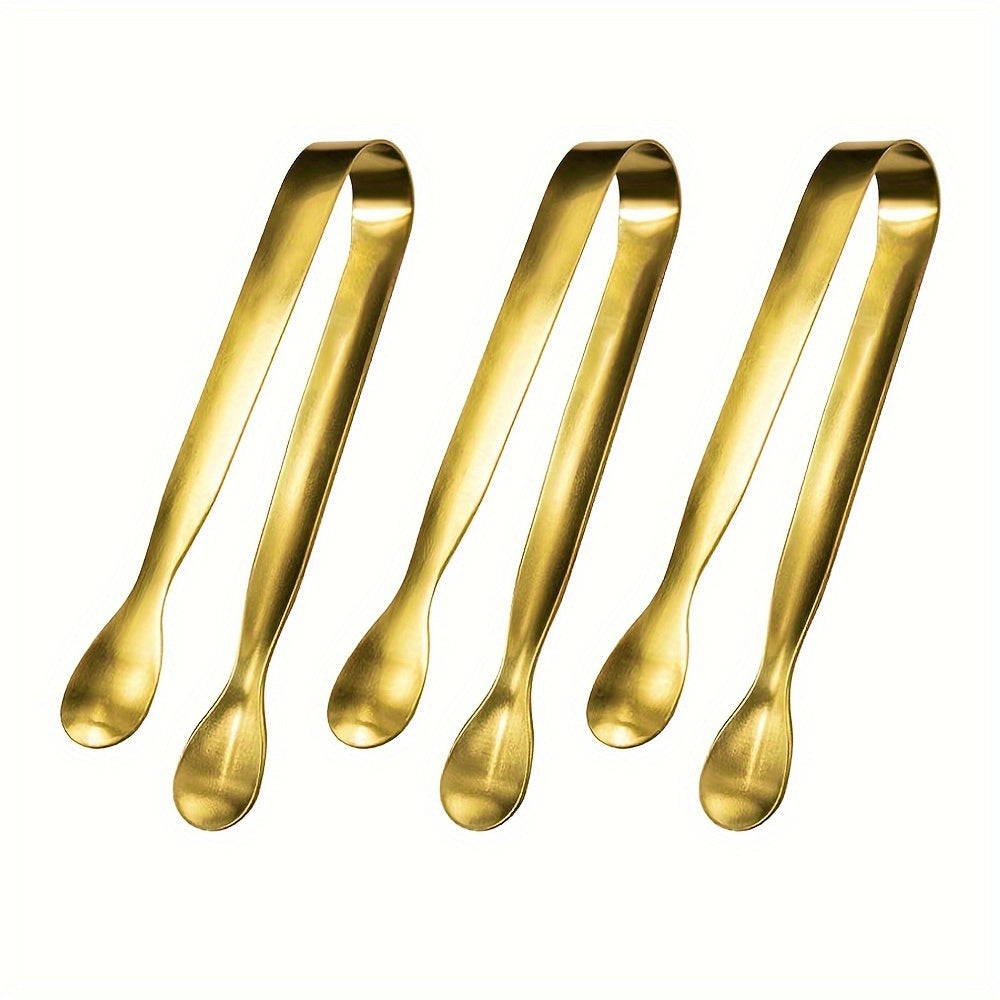 1/3/5 pack of stylish, durable golden stainless steel mini appetizer tongs. Perfect for parties and catering, with a modern and simple style ideal for tea parties and coffee bars. Made from food-grade materials.