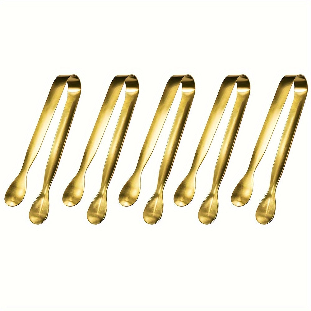 1/3/5 pack of stylish, durable golden stainless steel mini appetizer tongs. Perfect for parties and catering, with a modern and simple style ideal for tea parties and coffee bars. Made from food-grade materials.