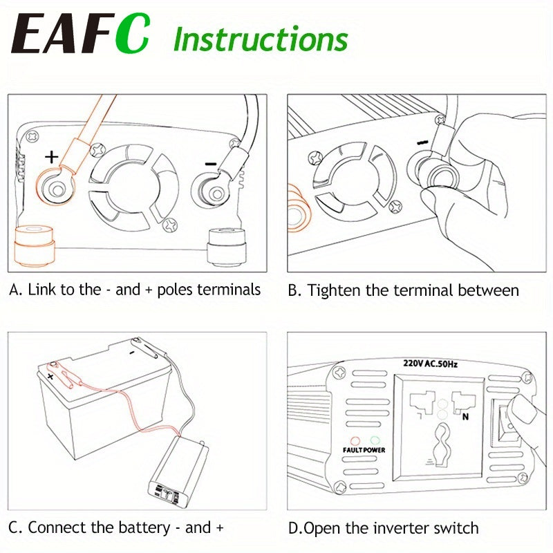 EU Plug Automotive Power Converter, 3000W Peak Power, 1500W Continuous Power, DC 12V to AC 220V, Portable Inverter Car Power Bank.