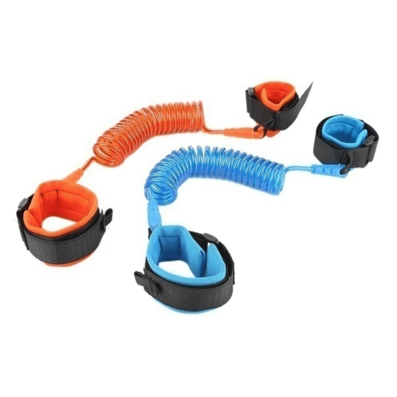 Safety wristband measuring 1.5 meters in length, designed to prevent loss. Features an anti-lost safety harness strap, safety hand rope, anti-lost wrist link, and traction rope.