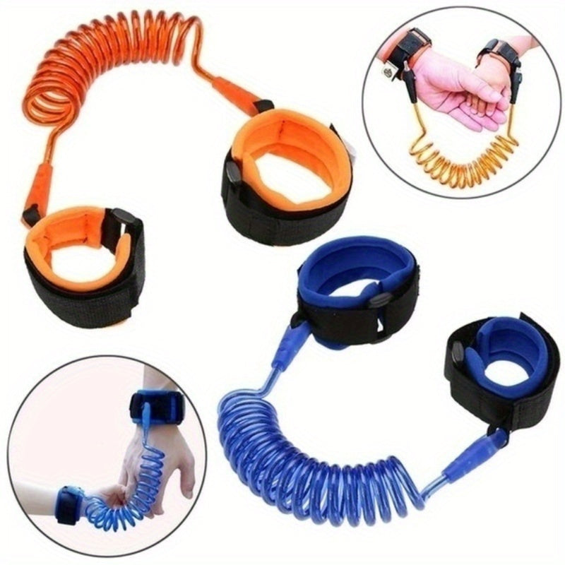 Safety wristband measuring 1.5 meters in length, designed to prevent loss. Features an anti-lost safety harness strap, safety hand rope, anti-lost wrist link, and traction rope.