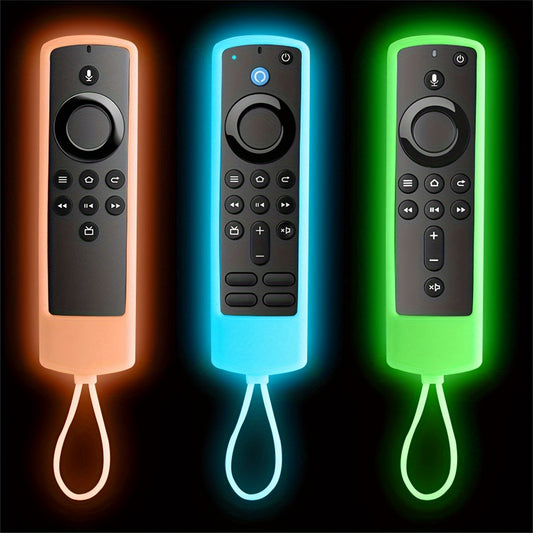 Silicone remote cover for Alexa and Fire TV glows in the dark, provides protection with easy access, compatible with various models, enhances gaming, no batteries required, ergonomic design