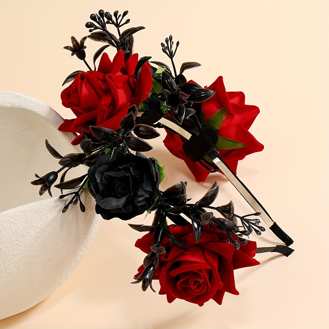 Bohemian Chic Halloween Rose Headband - Stylish Hair Accessory for Women, Made of Polyester