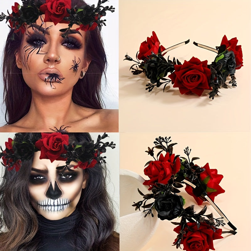 Bohemian Chic Halloween Rose Headband - Stylish Hair Accessory for Women, Made of Polyester