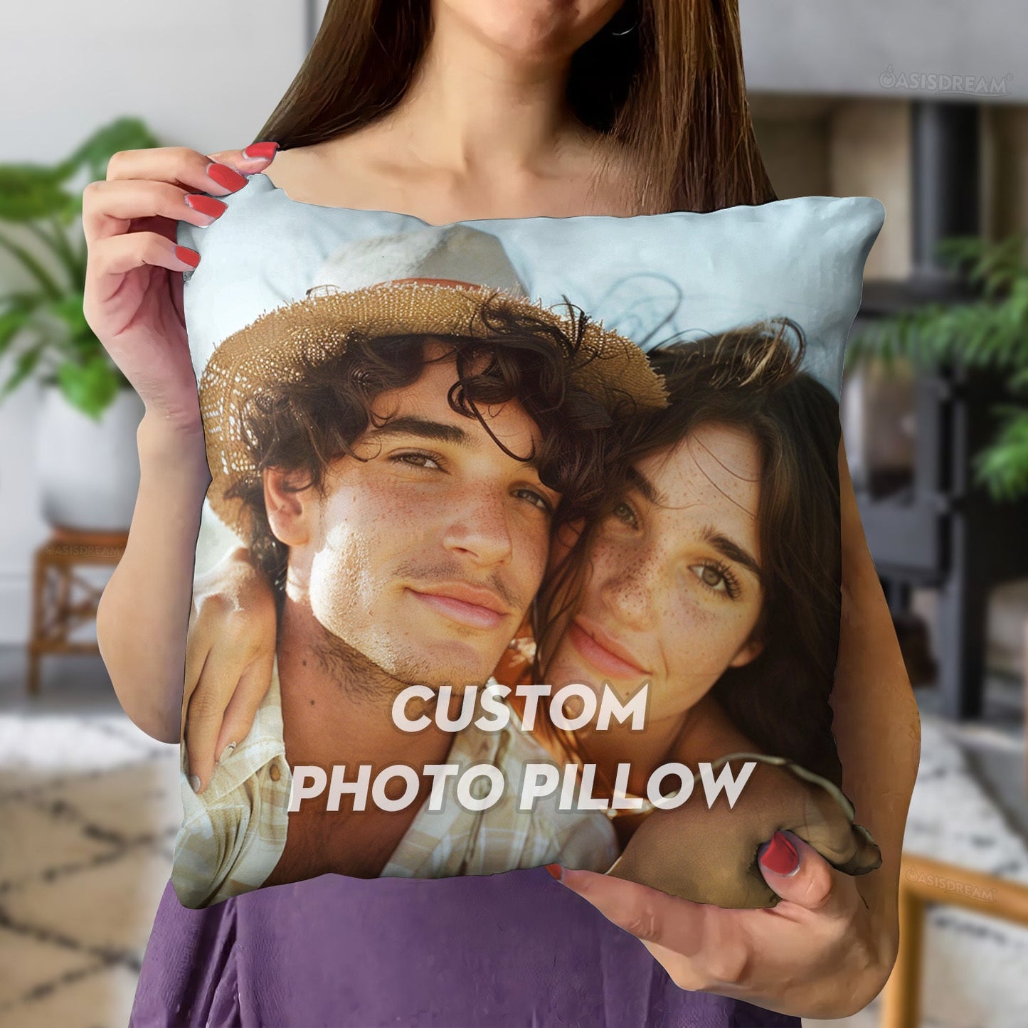 Personalized Throw Pillow with Custom Photo Insert - Perfect Gift for Lovers on Birthday, Wedding, or Valentine's Day. Single Sided Soft Square Cushion for House Decoration.