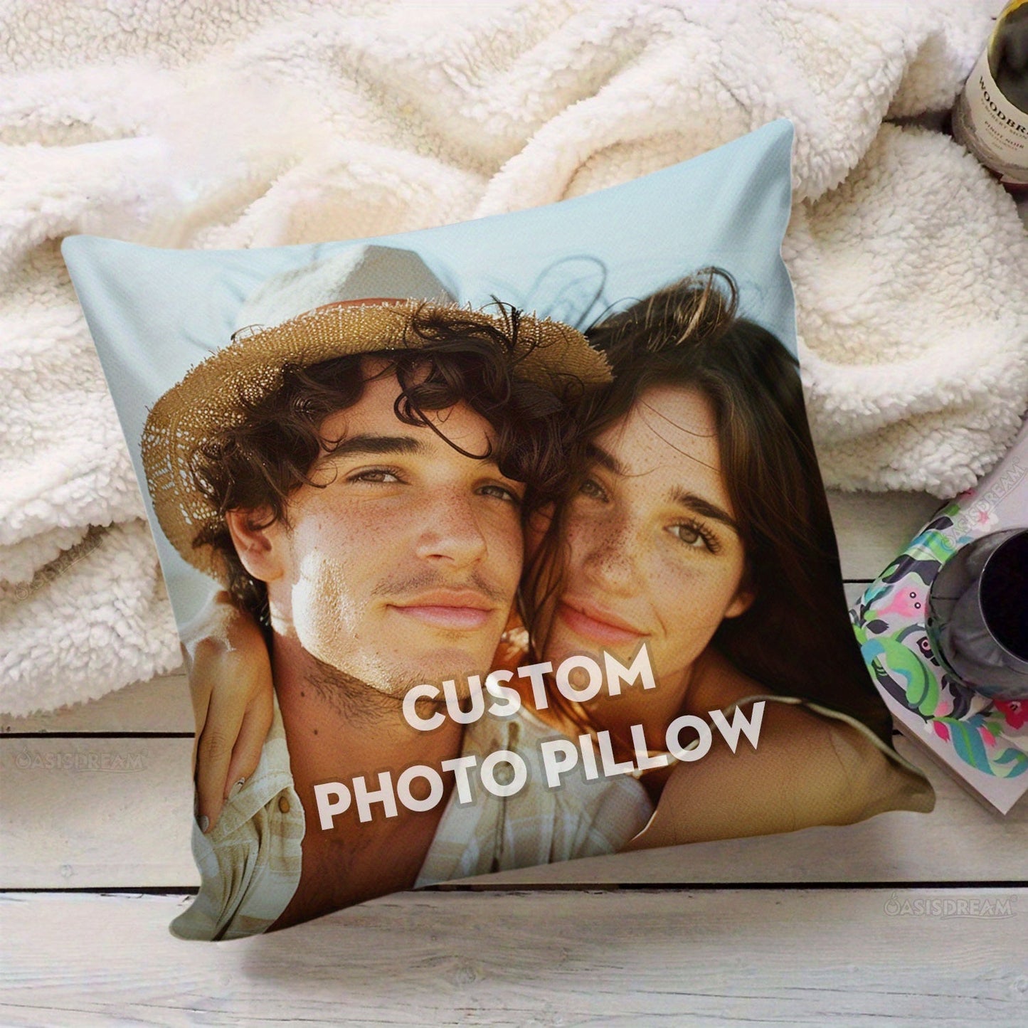 Personalized Throw Pillow with Custom Photo Insert - Perfect Gift for Lovers on Birthday, Wedding, or Valentine's Day. Single Sided Soft Square Cushion for House Decoration.