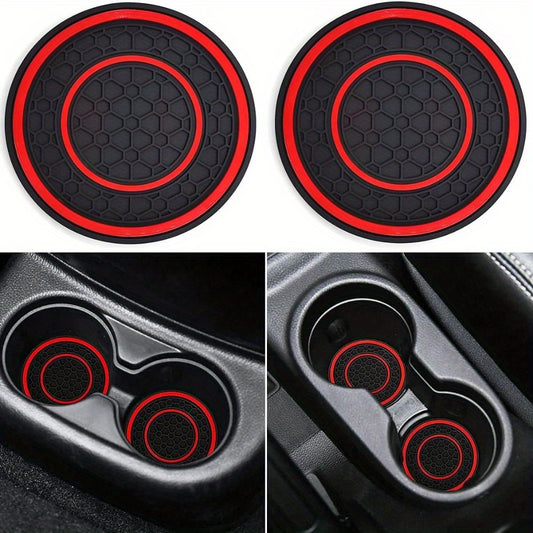 Red and black premium silicone car cup holder coaster, anti-slip, dustproof, easy to clean. Fits most vehicles.