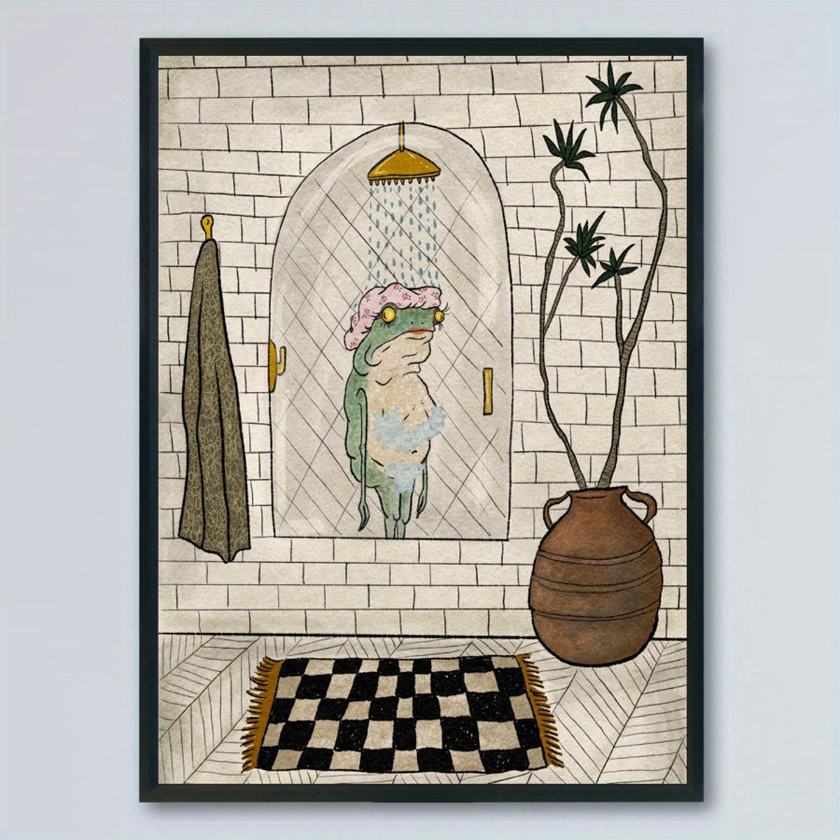 1 pc canvas poster of a retro bathing frog, suitable for bathroom or living room wall decor, unframed.