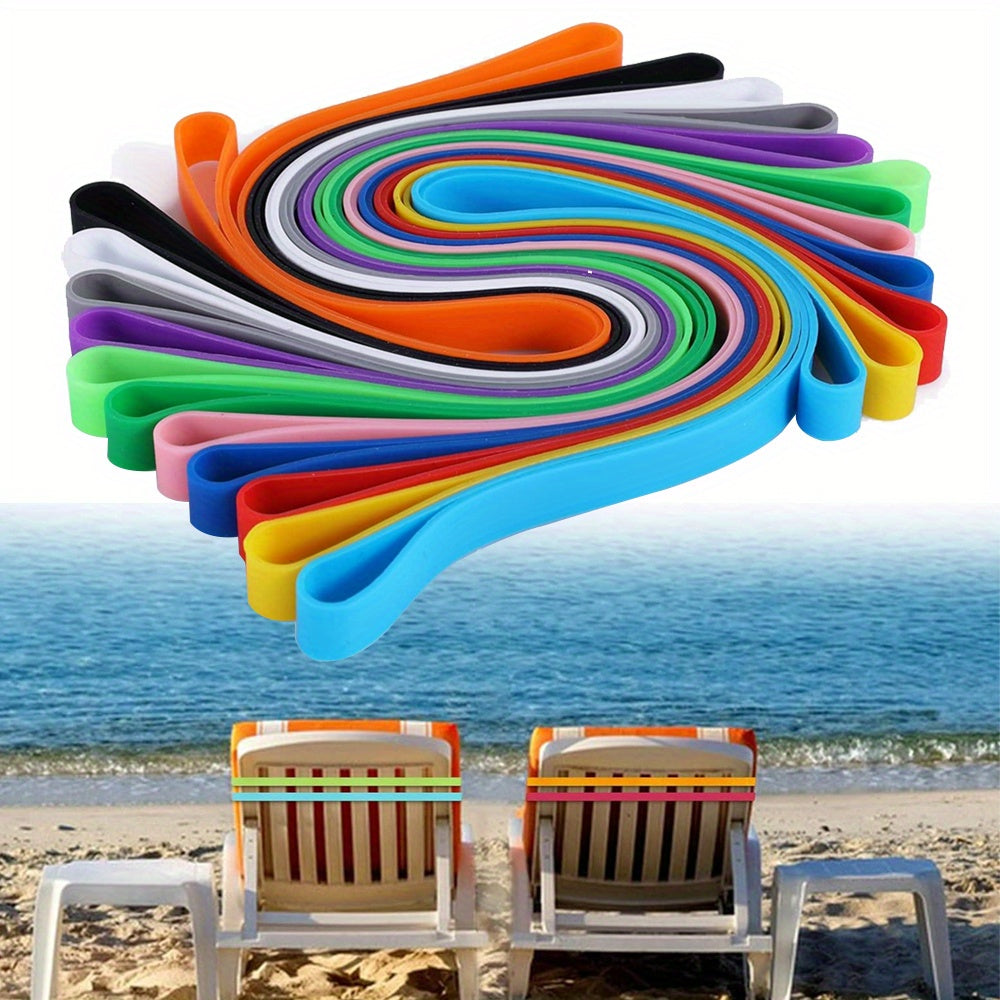 6pcs thicker silicone towel bands for beach chairs, windproof clip bands, colorful and stretchable for pool and cruise.