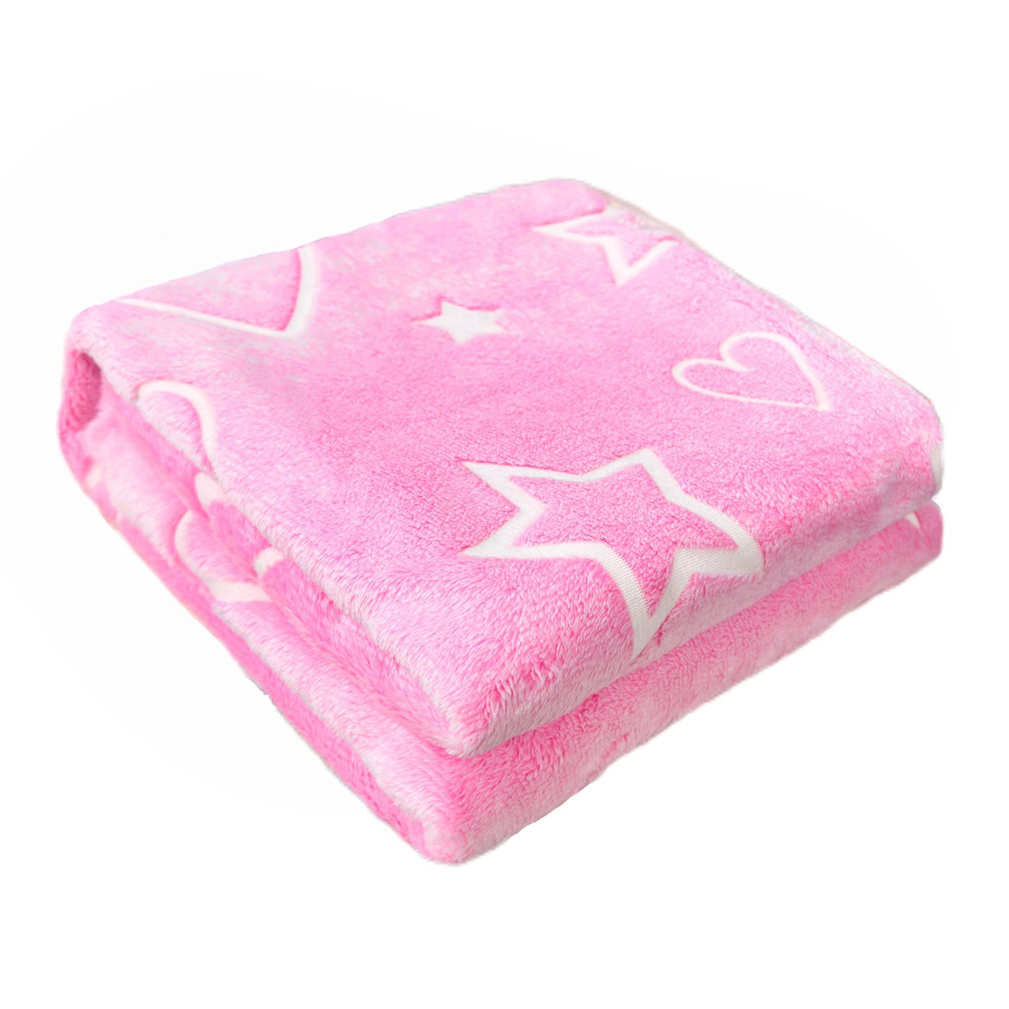 Fluorescent Flannel Blanket with Pink Heart and Star Pattern, Glows in the Dark - Perfect for Boys and Girls! This Warm and Soft Throw Blanket is Ideal for Couches, Beds, Sofas, Offices, and Camping. Makes a Great Gift for Birthdays, Christmas