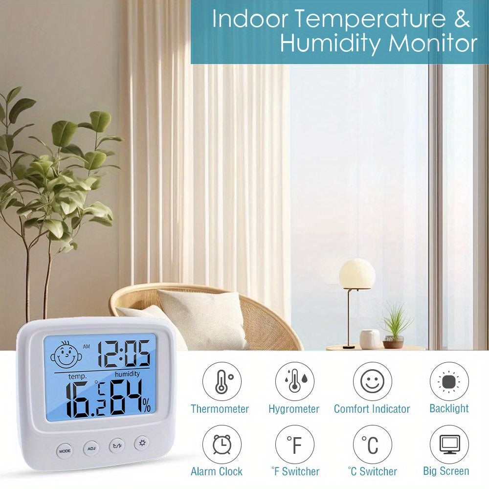 Vaikby Digital Hygrometer Thermometer with Clock, Backlight, ℃/℉ Switch, Fast 5s Refresh, for Home, Office, Bedroom.