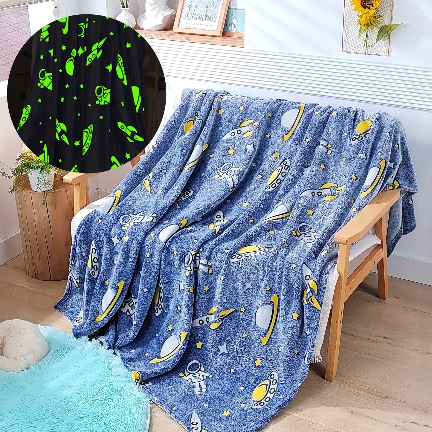 Glow in the Dark Astronaut Blanket - Made with Soft and Cozy Flannel - Ideal for Teens and Adults - Perfect for Sofa, Bed, Car, or Office - Great Birthday Gift for Boys and Girls - 1 piece