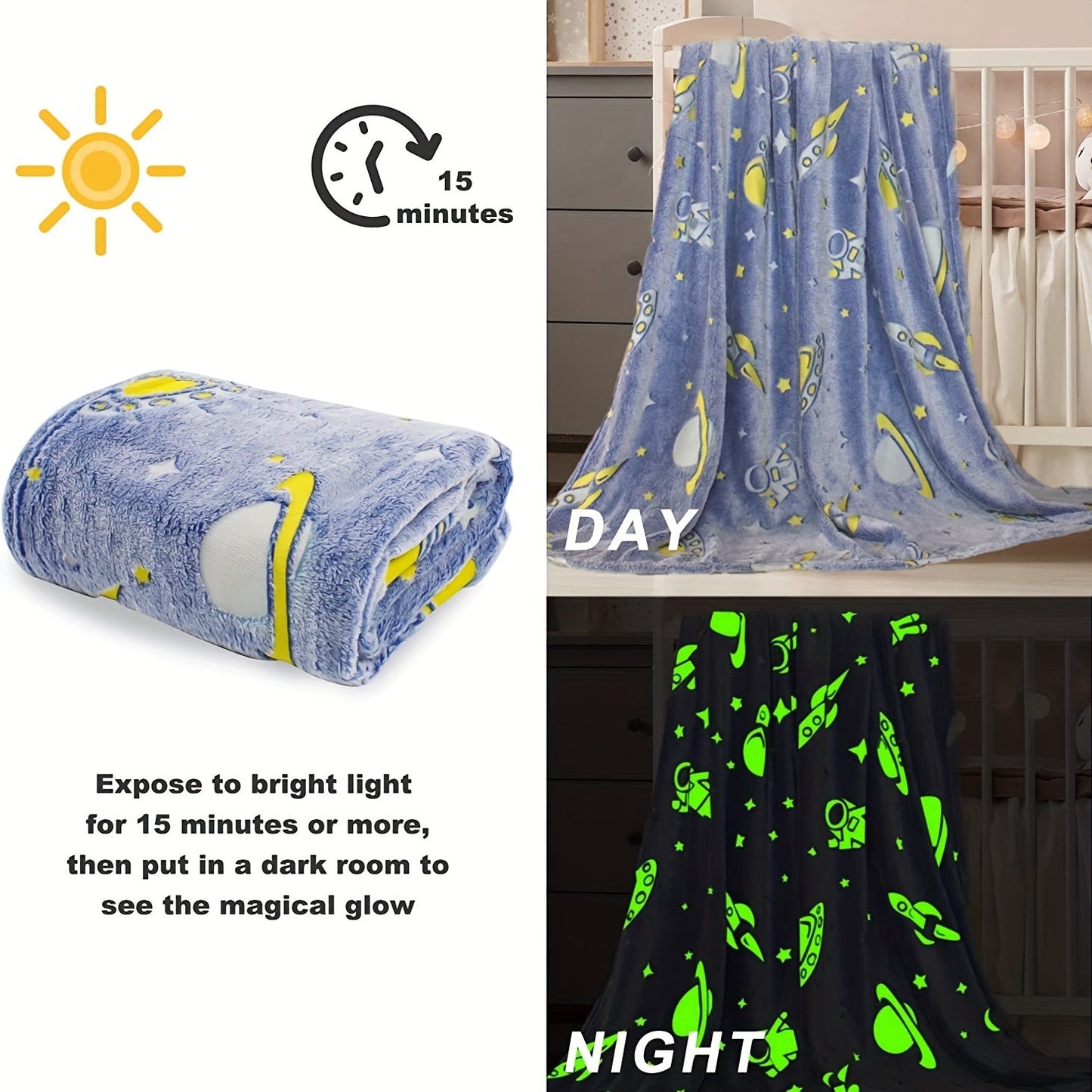 Glow in the Dark Astronaut Blanket - Made with Soft and Cozy Flannel - Ideal for Teens and Adults - Perfect for Sofa, Bed, Car, or Office - Great Birthday Gift for Boys and Girls - 1 piece