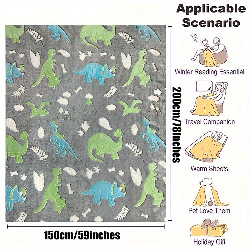Динозавр светящийся в темноте плед - люминесцентный плед, мягкий плюшевый флисовый плед для дивана, кровати и школы - идеальный подарок на дни рождения, Рождество, Хэллоуин, День благодарения и Пасху