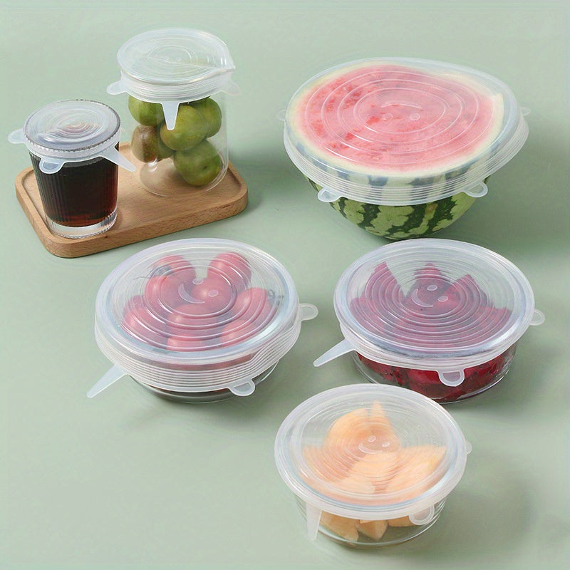 Reusable Silicone Lids Set of 6 - Multi-functional and Long-lasting Food Covers for Containers, Tins, and Bottles | Top-notch Storage Solution for Kitchens | Safe for Dishwasher, Ideal for Preserving Fruits and Vegetables | Effortless to Clean, Airtight