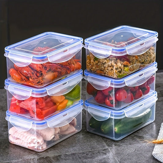 4 pieces of BPA-free plastic food storage containers with snap-on lids, airtight seals, transparent design, stackable for easy storage, and safe for use in both the freezer and microwave. Perfect for organizing your kitchen and pantry for meal prep.