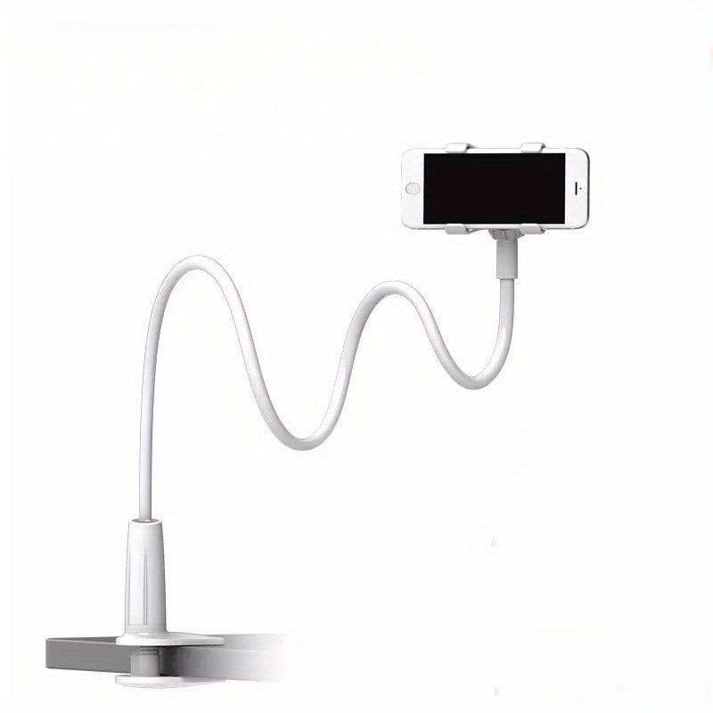 Adjustable Phone Tablet Stand with 71.98 cm Flexible Arm and 360° Rotating Double Clamp Holder. Features a Plastic Spiral Base, perfect for Live Streaming, TV, and Lazy Usage. Can be used on Desktop or Bedside.