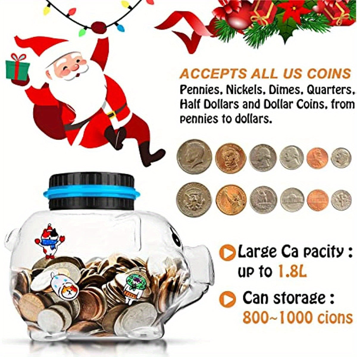 Automatic LCD display digital coin piggy bank with coin counter and large capacity for counting and storing money.