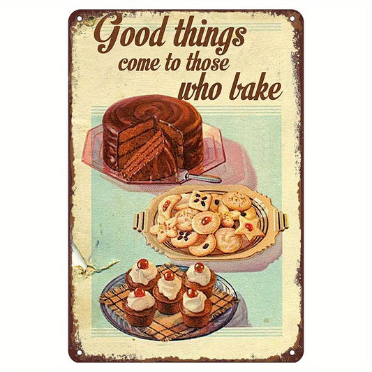 Vintage Cake Metal Tin Sign, Perfect Gift for Baking Enthusiasts, Baking is the Key to Happiness, Retro Kitchen Wall Art Decor, Ideal for Home Bar, Cafe, Garage, or Kitchen Décor