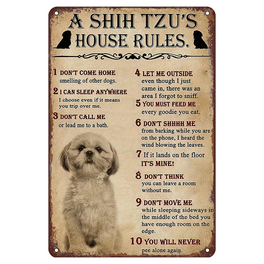 Vintage Shih Tzu Metal Sign: Charming Dog Decor for Any Room or Space