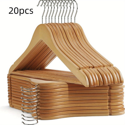 Set of 20 Sturdy Wooden Hangers with Notches - Sleek, Glossy Finish for Suits, Coats, Shirts & Dresses - Organize Your Closet in Style