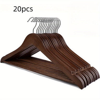 Set of 20 Sturdy Wooden Hangers with Notches - Sleek, Glossy Finish for Suits, Coats, Shirts & Dresses - Organize Your Closet in Style