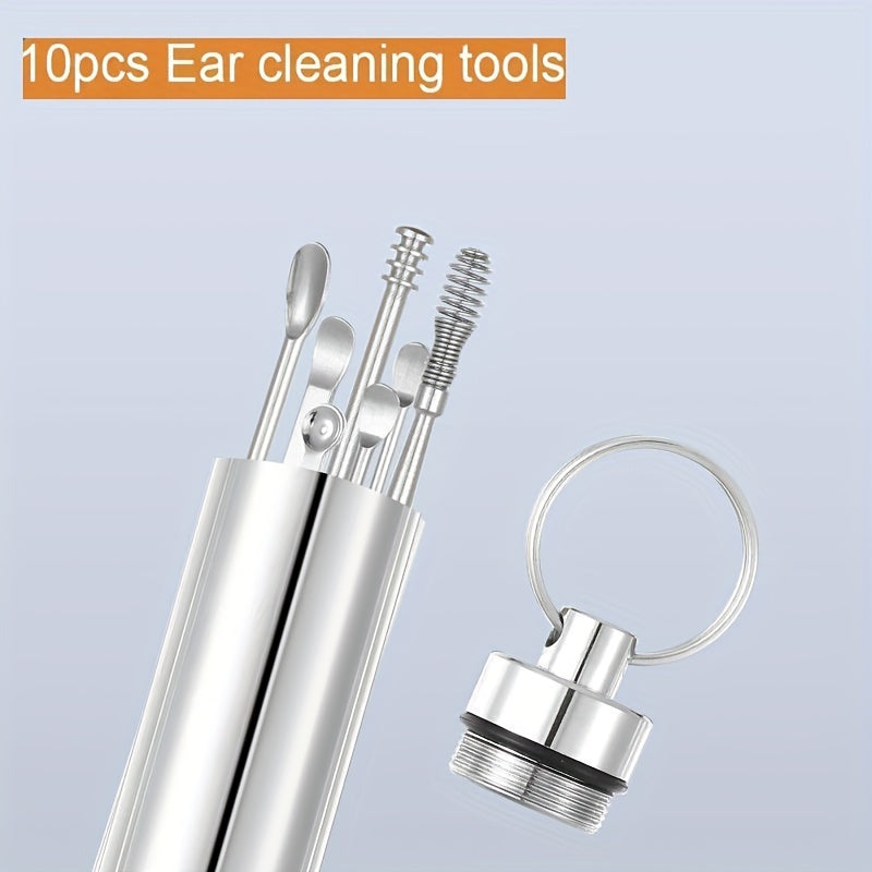 Set of 10 stainless steel ear wax removal tools for cleaning and collecting ear wax