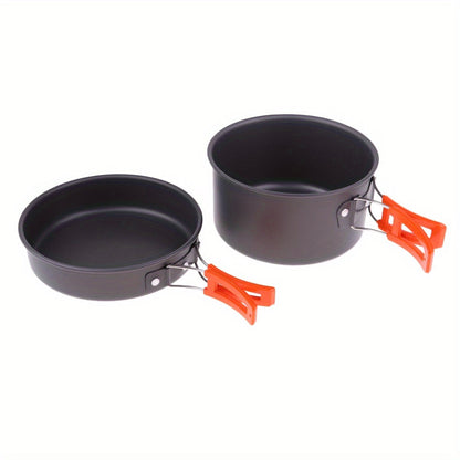 Compact Camping Cookware Set - Durable Non-Stick Aluminum Pots, Pans & Kettle for 2-3 People Enjoying Outdoor Adventures