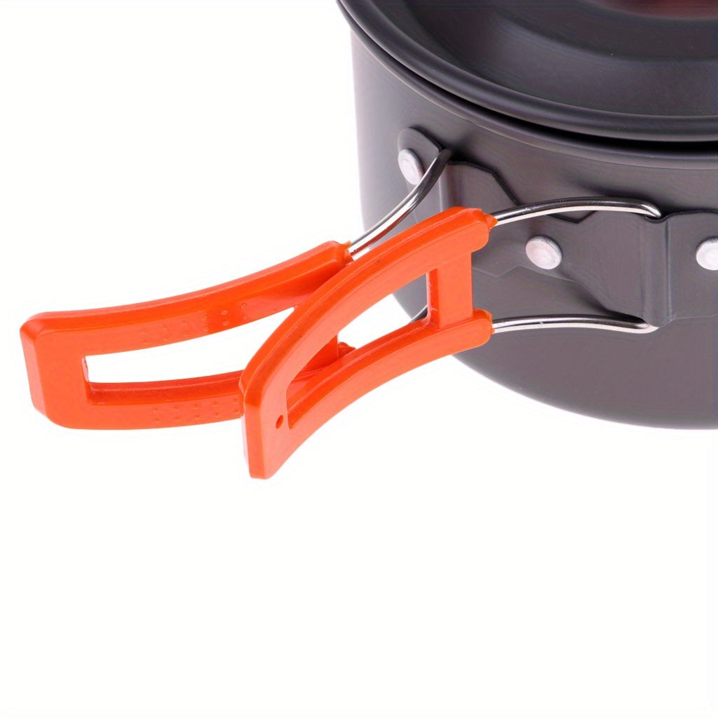 Compact Camping Cookware Set - Durable Non-Stick Aluminum Pots, Pans & Kettle for 2-3 People Enjoying Outdoor Adventures