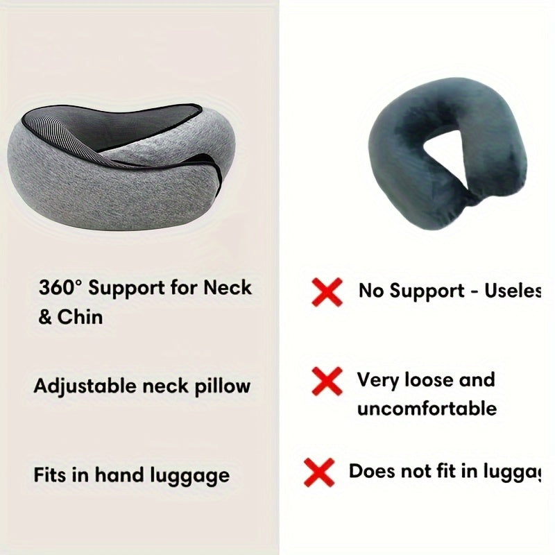 Travel comfortably with the 1pc Ergonomic U-Shaped Memory Foam Travel Pillow. This durable neck support features soft slow rebound for ultimate comfort. The non-deforming airplane cushion comes with a knitted polyester cover that is spot-cleanable. Also