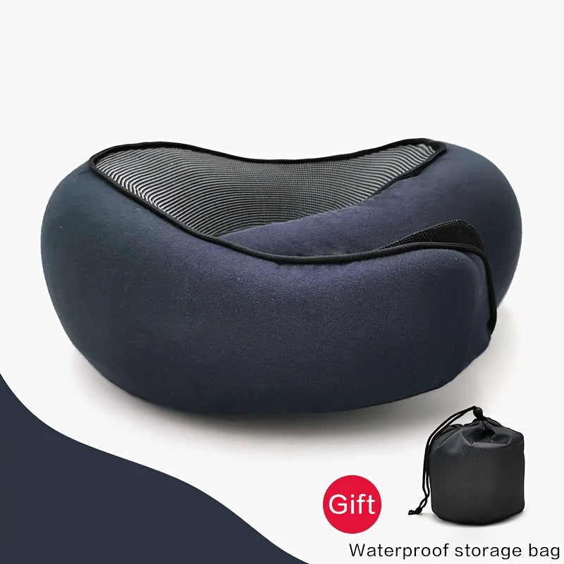 Travel comfortably with the 1pc Ergonomic U-Shaped Memory Foam Travel Pillow. This durable neck support features soft slow rebound for ultimate comfort. The non-deforming airplane cushion comes with a knitted polyester cover that is spot-cleanable. Also