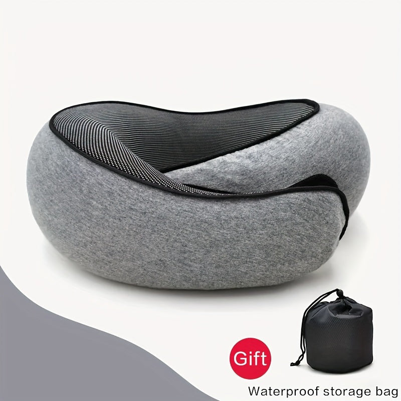 Travel comfortably with the 1pc Ergonomic U-Shaped Memory Foam Travel Pillow. This durable neck support features soft slow rebound for ultimate comfort. The non-deforming airplane cushion comes with a knitted polyester cover that is spot-cleanable. Also