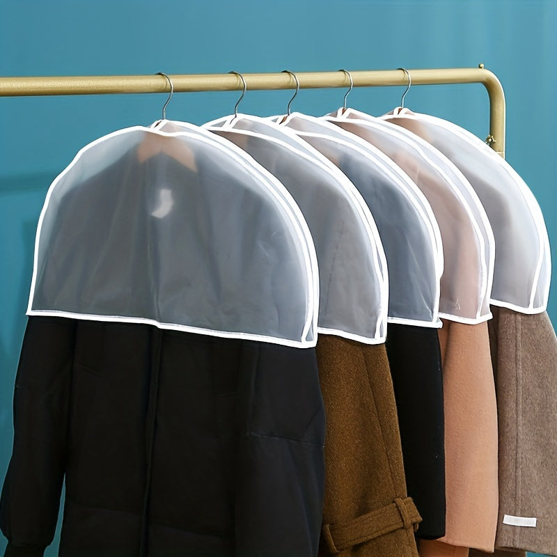 5pcs Transparent Garment Covers ideal for storing suits, jackets, and dresses in bedrooms and dormitories during autumn and winter.