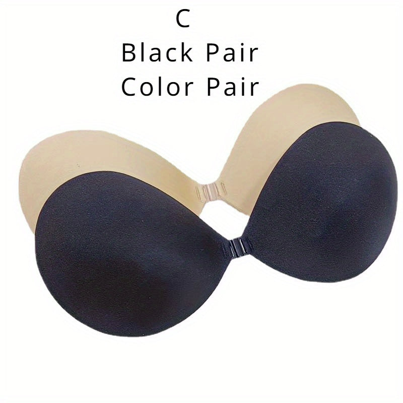 Strapless self-adhesive bras in black & skin color, backless with strong stickiness, sweat-proof, sizes A to D cup.