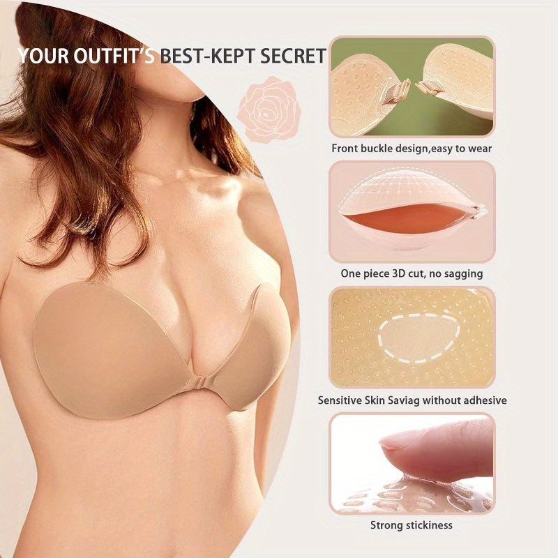 Strapless self-adhesive bras in black & skin color, backless with strong stickiness, sweat-proof, sizes A to D cup.