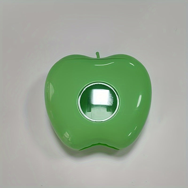 Wall-mounted plastic bag holder in the shape of an apple, perfect for storing disposable food covers. Keep your kitchen and bathroom accessories organized with this elastic fresh-keeping bag organizer. This item is designed for non-food contact.