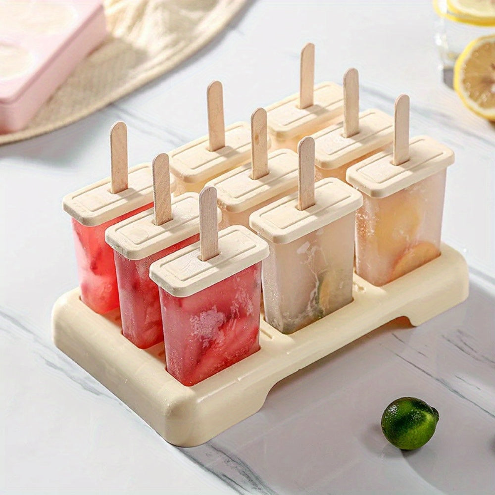 Muzqaymoq Popsicle Tayyorlash To'plami - 9 Dona, Tomchi Himoyasi va Tayoqni o'z ichiga oladi - Tozalash oson, Joyni tejaydi - BPA-free materiallardan uyda muzqaymoq tayyorlang