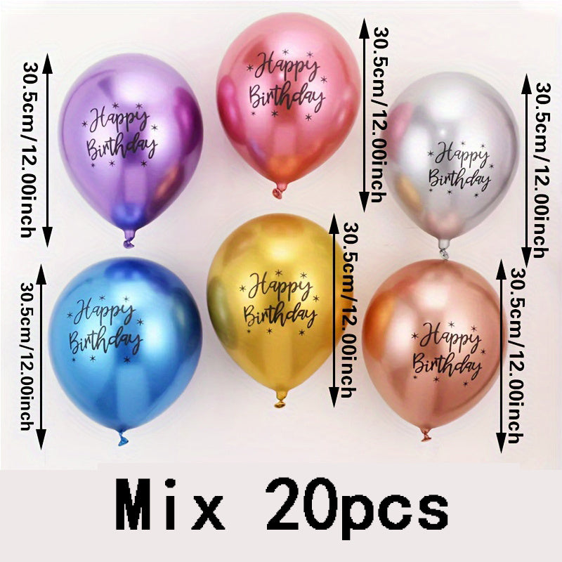 20 metallic balloons for birthdays, weddings, and graduations - durable latex in mixed colors.