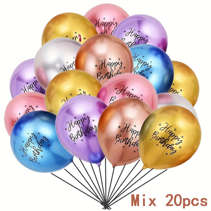 20 metallic balloons for birthdays, weddings, and graduations - durable latex in mixed colors.