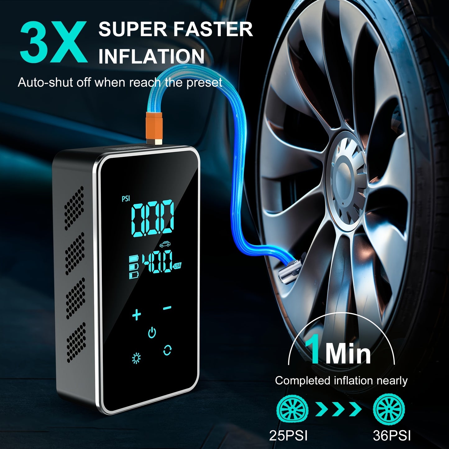 Suitu 45W High-Pressure Portable Air Pump with Digital Display - USB Rechargeable Tire Inflator for Cars, Motorcycles, Bicycles - Compact Design with 2000mAh Lithium Battery