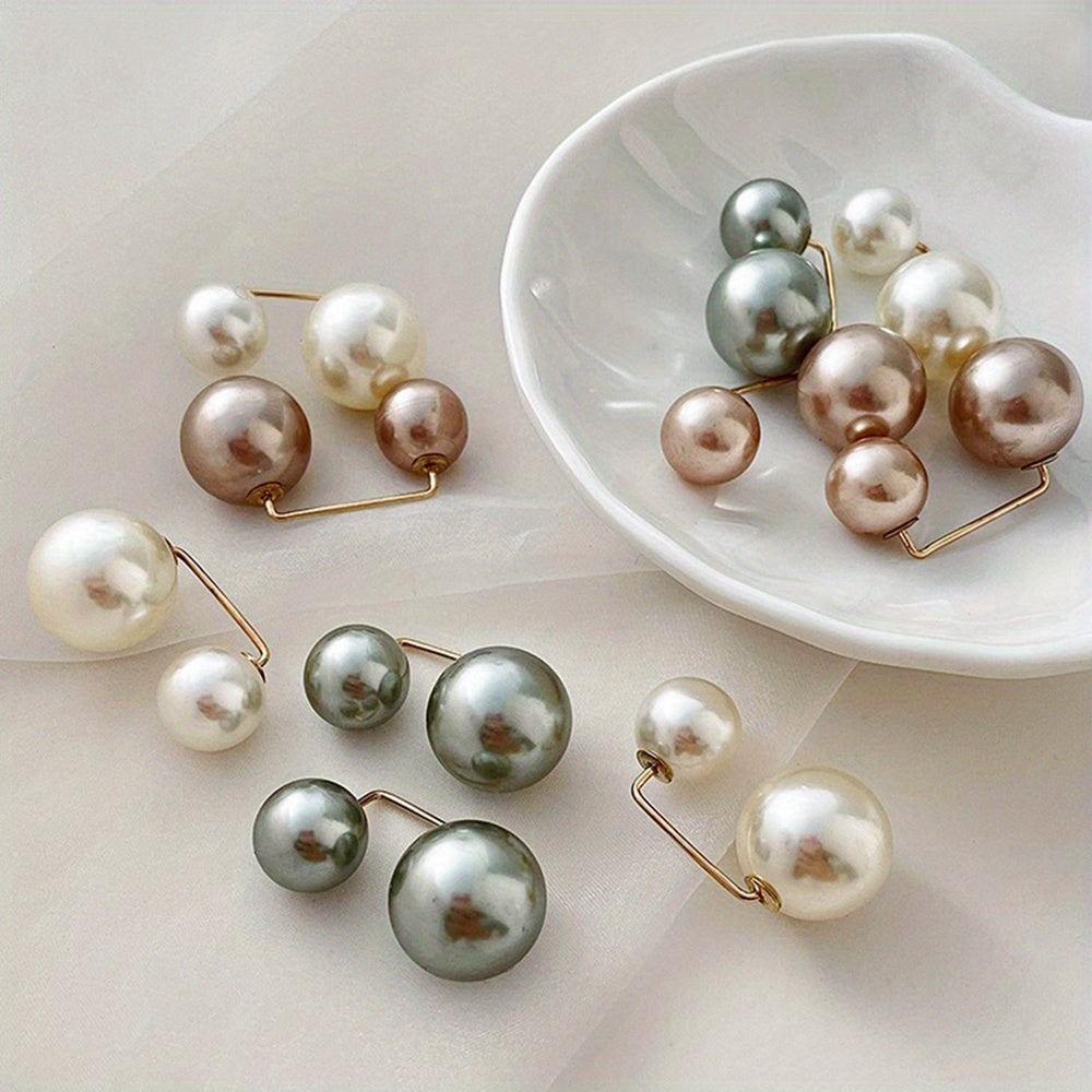 Stylish 6-piece Faux Pearl Brooch Set - Multifunctional Scarf & Cardigan Clips, Collar Accessories for Women's Sweaters and Coats with Anti-Glare Feature