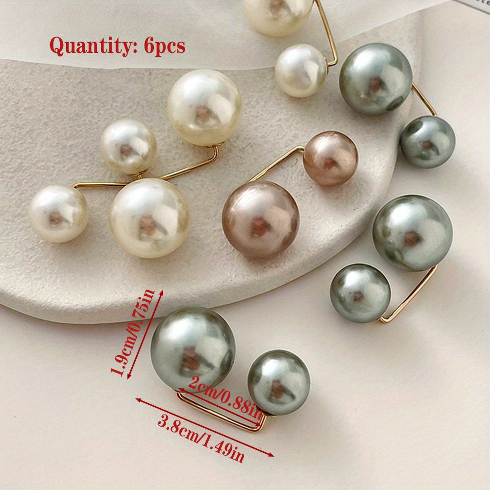 Stylish 6-piece Faux Pearl Brooch Set - Multifunctional Scarf & Cardigan Clips, Collar Accessories for Women's Sweaters and Coats with Anti-Glare Feature