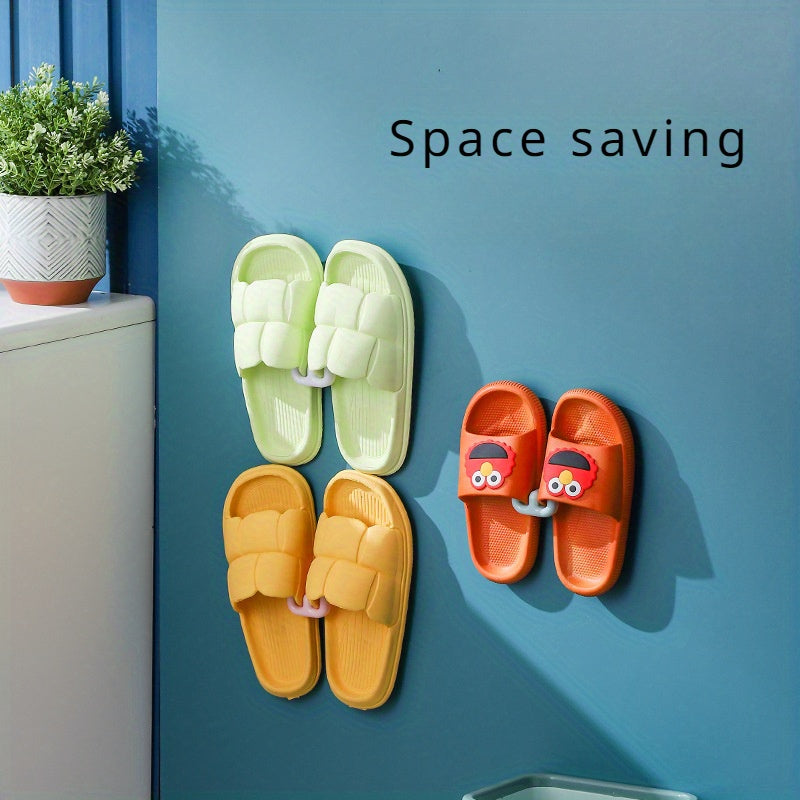 Space-saving shoe rack that can be mounted on walls, made of durable plastic with a drain design. This slipper holder does not require drilling and is suitable for bathroom or wardrobe storage. Easy to install and does not need electricity to dry shoes.