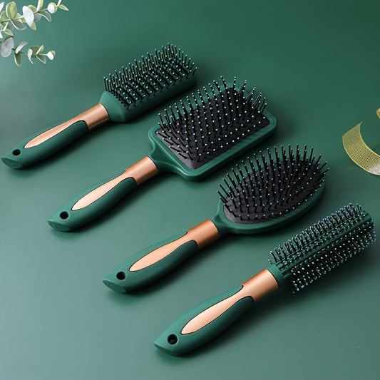 Hair accessories for all hair types: scalp massage comb, curling comb, air cushion brush, and detangling brush.