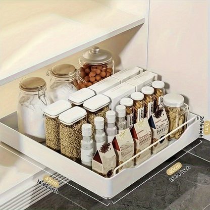 ZHOHO TANT Pull-Out Kitchen Organizer - Sleek White Carbon Steel, Ideal for Spices and Utensils, Under Sink Storage Solution with Sliding Drawer for Efficient Space Saving, Durable and Stylish Utensil Pullout Organizer