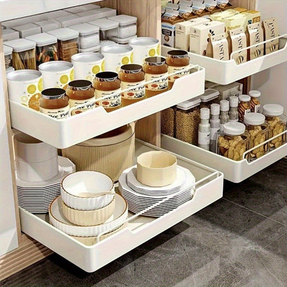 ZHOHO TANT Pull-Out Kitchen Organizer - Sleek White Carbon Steel, Ideal for Spices and Utensils, Under Sink Storage Solution with Sliding Drawer for Efficient Space Saving, Durable and Stylish Utensil Pullout Organizer