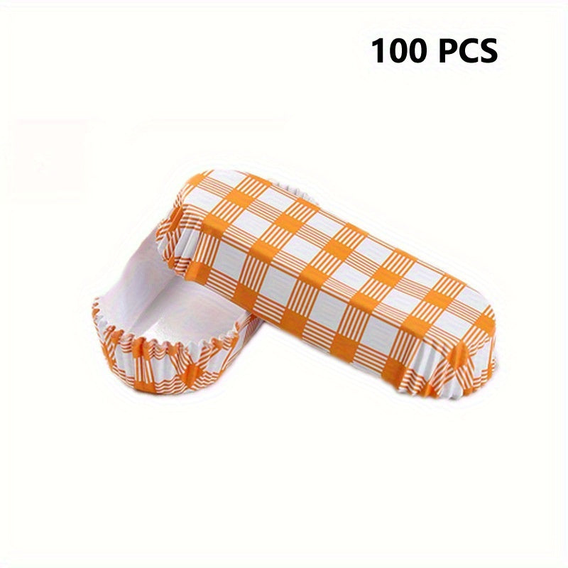 100 ta qog'ozli hot-dog traylari 15.24 sm - Konseysion stendlar uchun mukammal, bir martalik hot-dog ushlagichlar, to'g'ri to'rtburchakli qog'oz hot-dog qoplamalari, plaid uslubida - Restoranlar va olib ketish ovqatlari uchun ideal