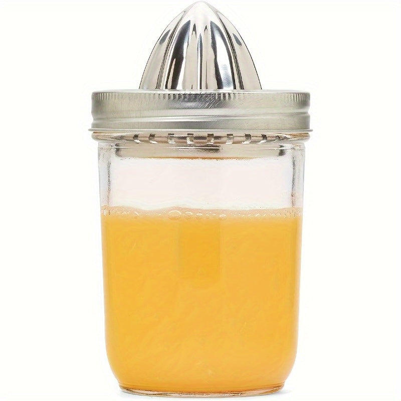 Stainless Steel Citrus Juicer designed for Mason Jars, with Wide Mouth and Food-Grade Metal. A Handy Juicing Tool for Your Kitchen, Essential for Home Use.