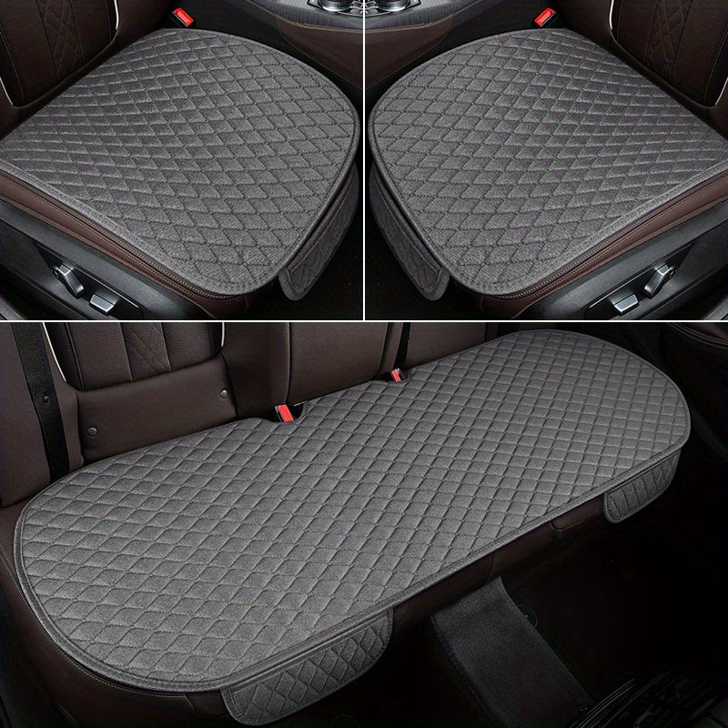 Set of 3 linen car seat cushions, breathable and comfortable, suitable for all seasons.