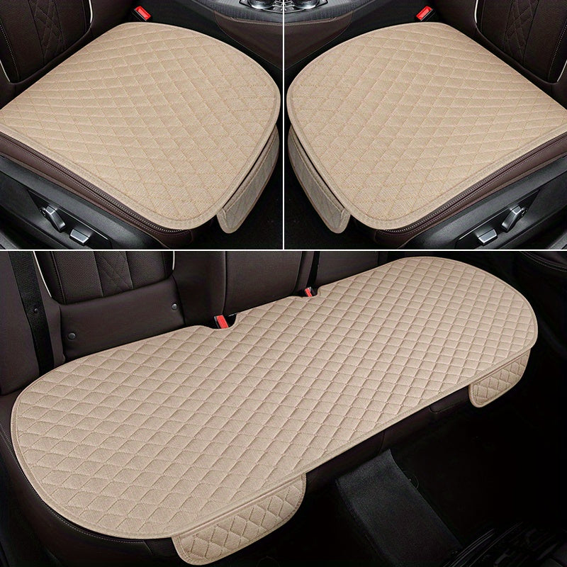 Set of 3 linen car seat cushions, breathable and comfortable, suitable for all seasons.